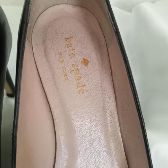 Kate Spade Gold Bow Black Leather Pumps High Heels Pointed Toe Embellished - Picture 9 of 10